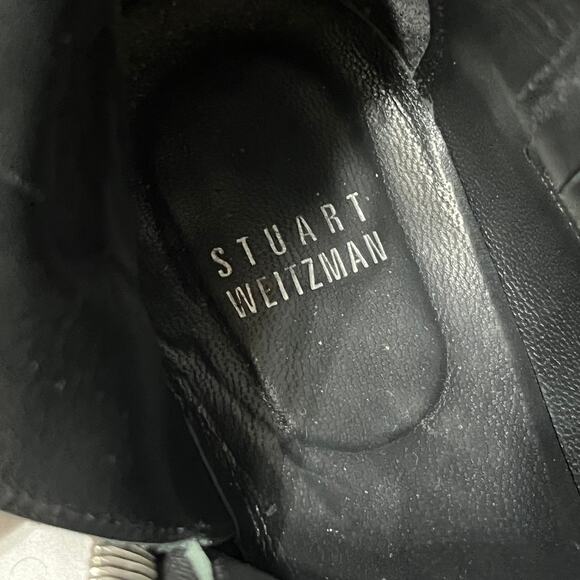Stuart Weitzman Winzipper Boots Black Leather Silver Side Zip Ankle Career 8M - Picture 6 of 8